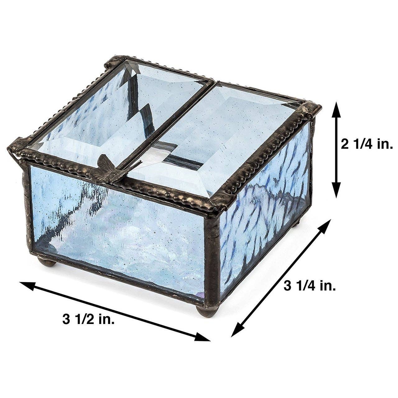 J Devlin Glass Art & Bert Anderson Collection - Wholesale Jewelry Box/Organizer - Box 185-3 Pale Blue Glass Box - Center Open1