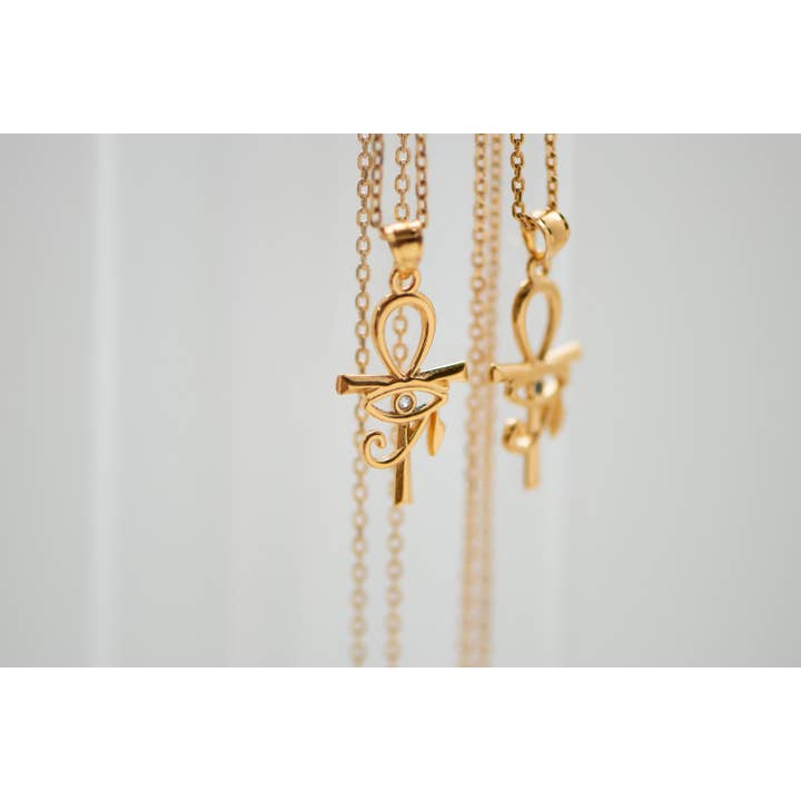 TALISMAN JEWELLERY (D&Fidanverdi, S.L.) - Wholesale Pendant/Charm Necklace - Ankh Cross Pendant & Eye of Horus Egypt 18k Gold Plated and Oz2