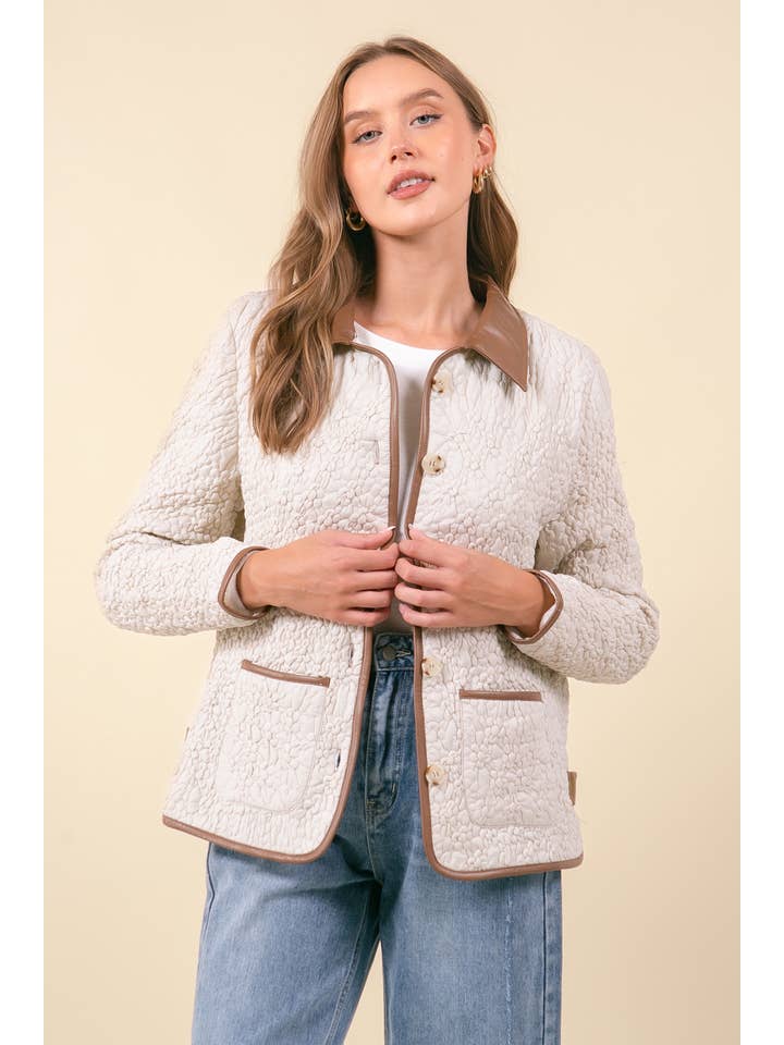 Doe and Rae – wholesale Jacka - Dam – Vegansk läderkrage Quilt Button Dunjacka - 10631J
