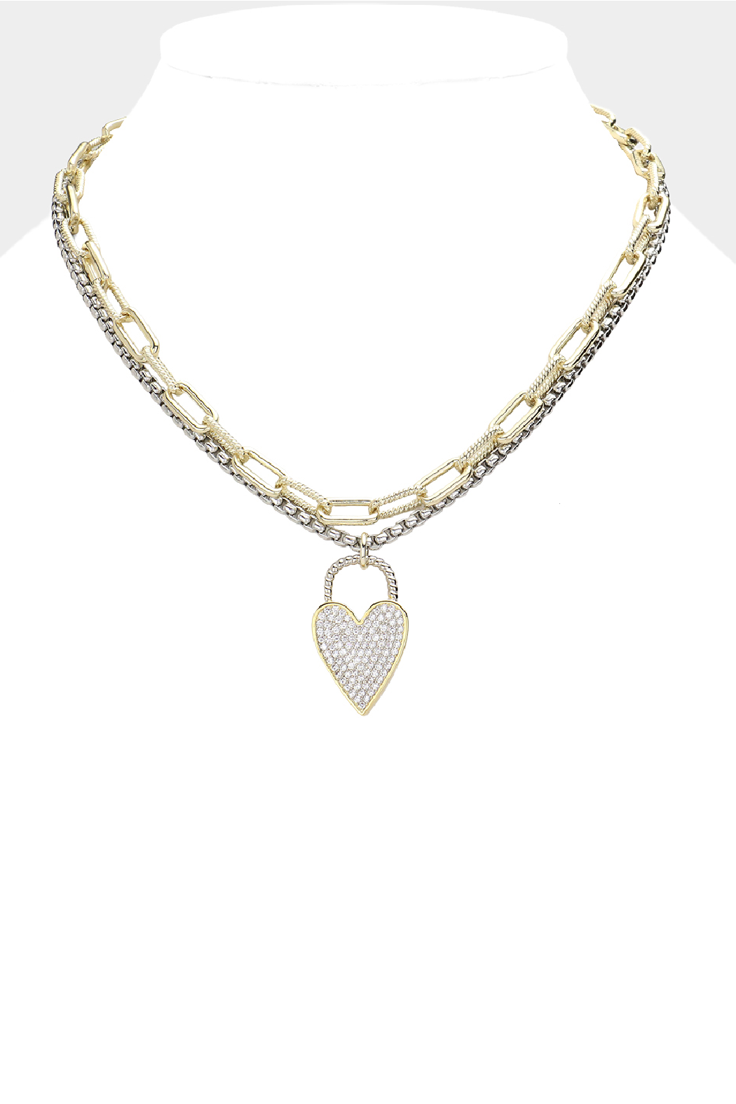 Embellish Your Life - Wholesale Pendant/Charm Necklace - 2 Tone Pave Heart Necklace0