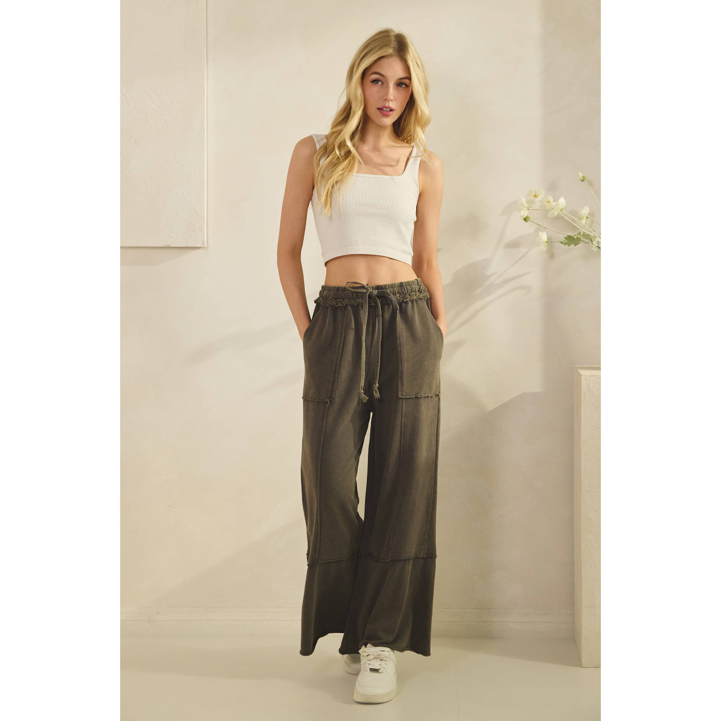 Sage + Fig - Wholesale Pants - Women's - MINERAL WASHED TERRY KNIT PANTS (SP7055-A)33