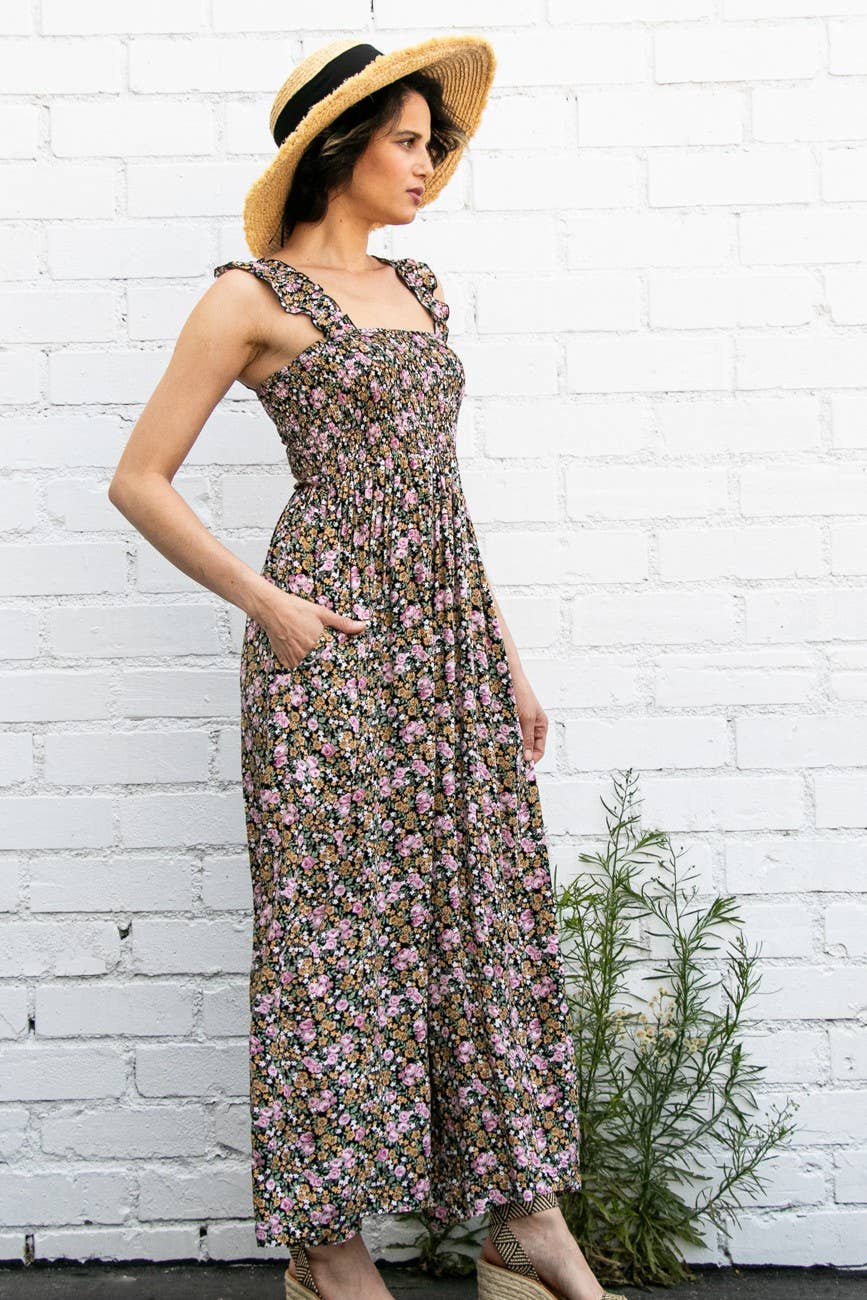 Elloh Collection - Wholesale Jumpsuit - Women's - Super Comfy Ruffle Strap Smocked Floral Jumper Jumpsuit10