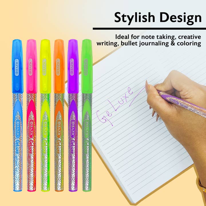 BAZIC Products - Wholesale Pen - GeLuxe 6 Fluorescent Color Gel Roller Pen4