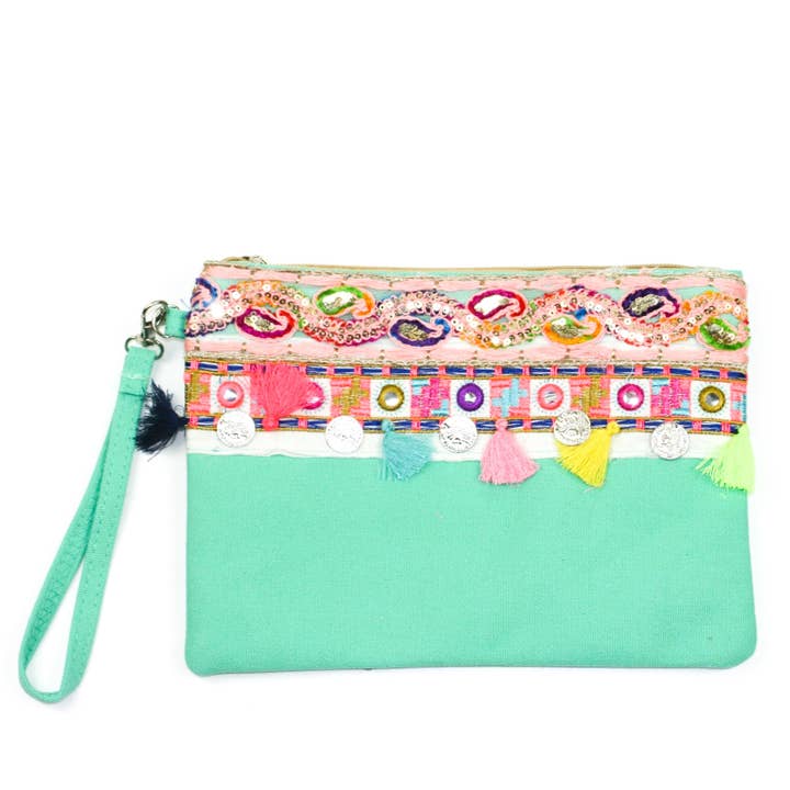 Saco embraiagem bordado verde por atacado de F & J Collection