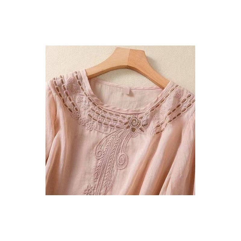 FurDecoration – wholesale Blouse – Women’s – Flowy Embroidered Linen Blouse - Perfect for a Sleek Silhouette8