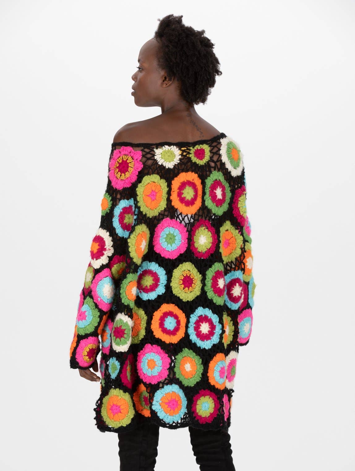 multicolore Pull long crochet Flowerpower en vente sur Faire1