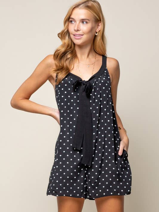 Mameluco corto de lunares con lazo en la parte delantera - 25724r para venta al por mayor de Doe and Rae