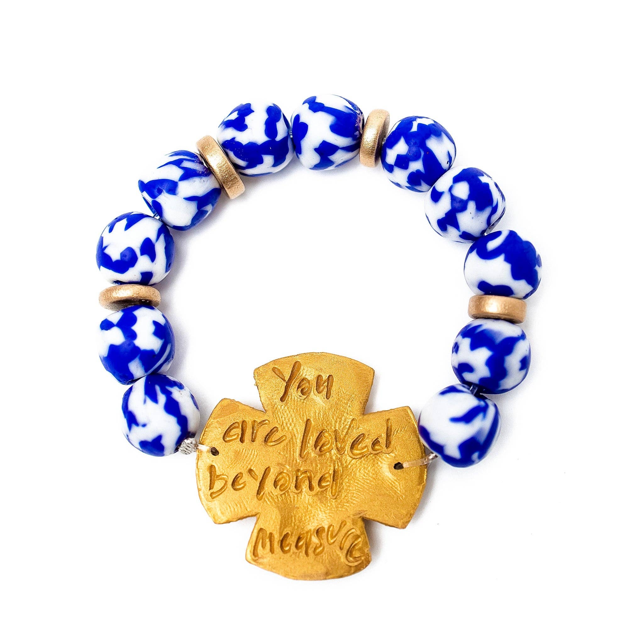 Hidden Truth Jewelry - Wholesale Beaded Bracelet - Cobalt African Fused Glass with Rachel Cross Bracelet2