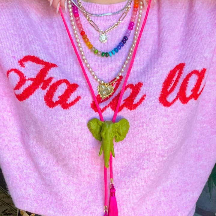 Elefante Bolo Verde Oliva con Rosa Neón y Fucsia para venta al por mayor de Rahya Jewelry Design