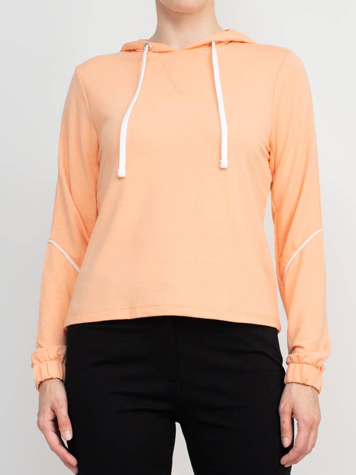 Nanette Lepore Play Picot Edge Trim Hoodie Sweatshirt Drapey Terry for wholesale by Immediate Apparel