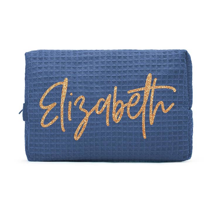 Bolsa de maquiagem de algodão waffle - Script Font por atacado de Weddingstar Inc.