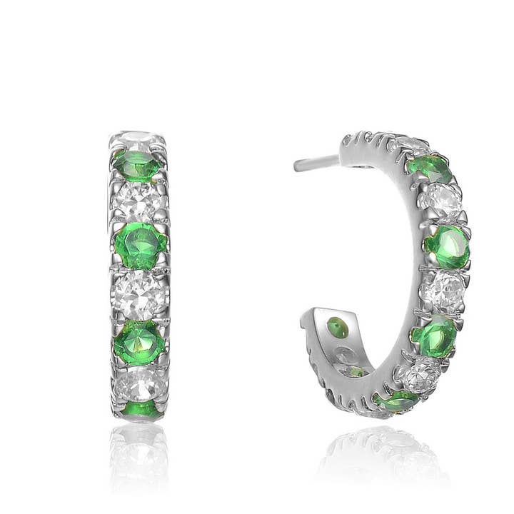 Genevive - Wholesale Hoop Earrings - Sterling Silver Cubic Zirconia Hoop Earrings