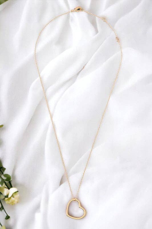 Andrea Bijoux - Wholesale Pendant/Charm Necklace -  Side Heart Pendant Necklace - White/Gold Dipped2