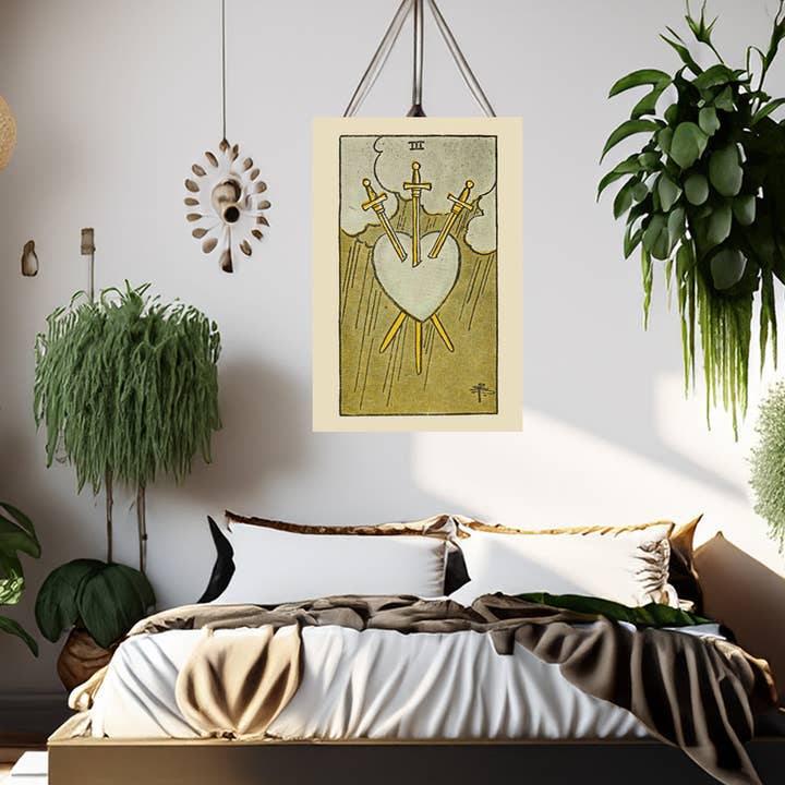 Three Of Swords Canvas Print - Tarot Card Art for Home or Office - Apothecary Decor for wholesale by Print Pothecary