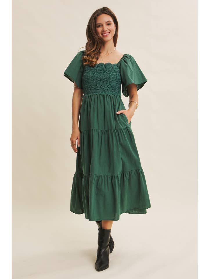 in february - Vente Robe – femme - ROBE MIDI EN CROCHET À ÉTAGES ESSENCE OF FALL AVEC MANCHES VOLANTES21