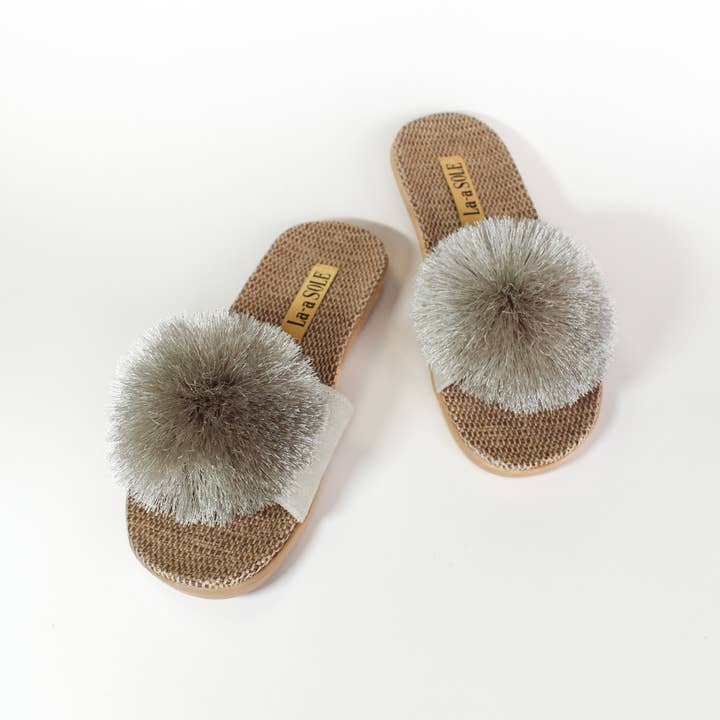 La-a SOLE - Wholesale Slides - Women's - Pom Pom Slides | Silver2