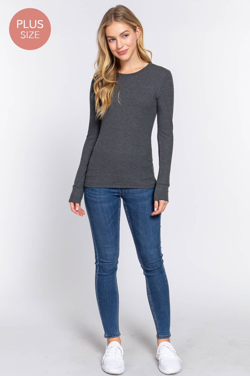 Active Basic | Active USA - Wholesale Knit Top - Women's - [PLUS SIZE] Long Sleeve Crew Neck Thermal Knit Top13