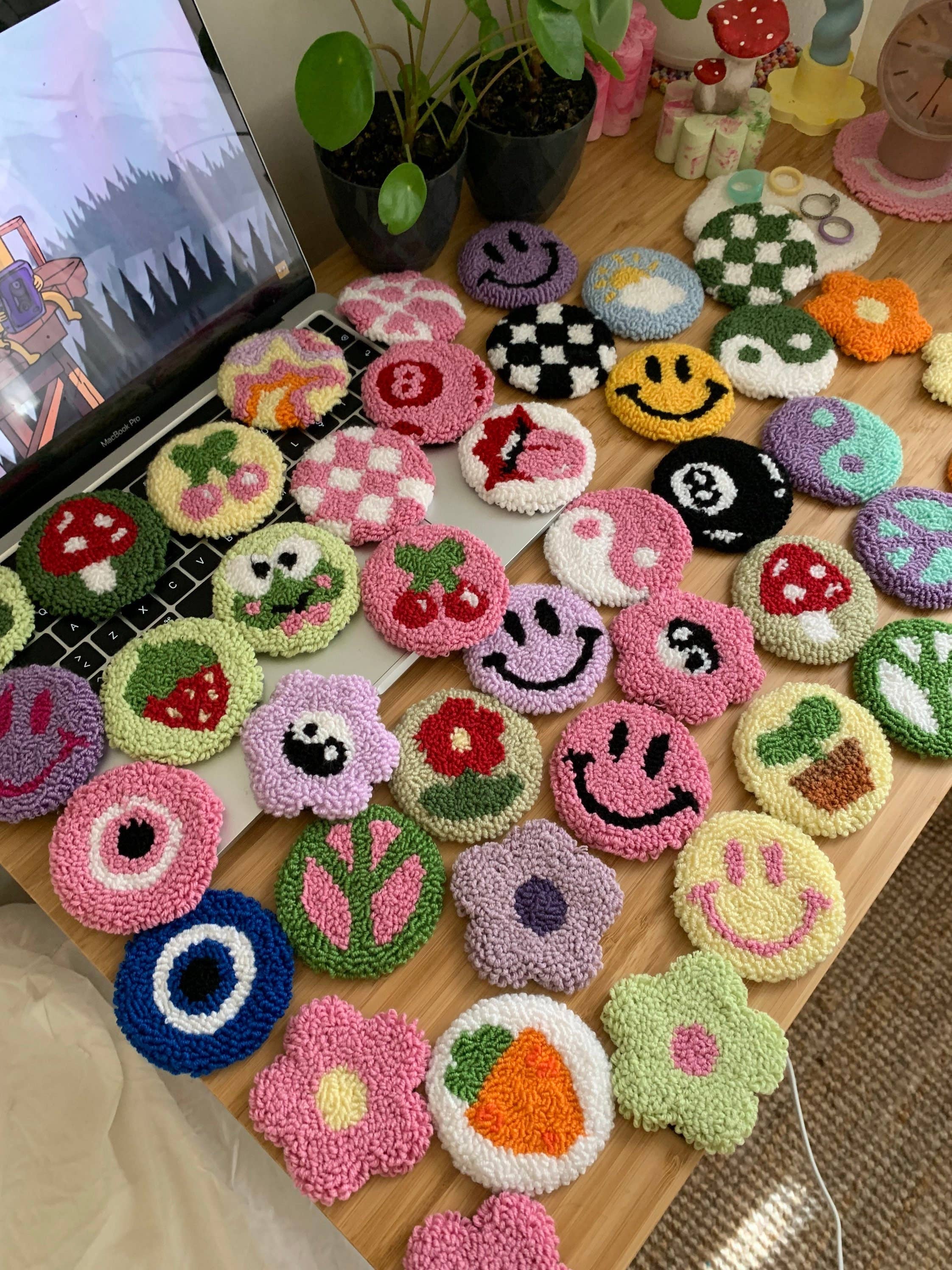 MUUDLAND – wholesale Car coaster – women's – Punch Needle Car Coaster, Tufted Car Coaster, Set Of 27