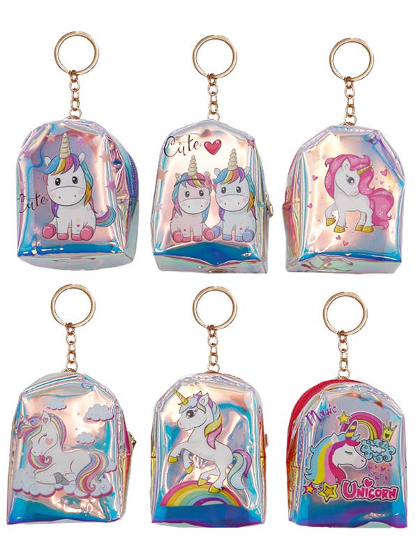 Funda para monedas con cierre único de PVC iridiscente con forma de miniunicornio para venta al por mayor de Cap Zone