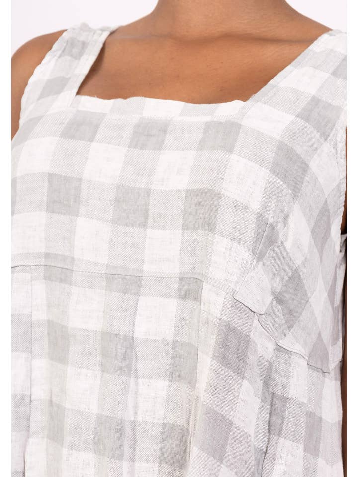 LINEN & COTTON HOUSE - Wholesale Dress β Women's - LINEN DRESS WITH POCKETS, GINGHAM CHECK PATTERN 32224