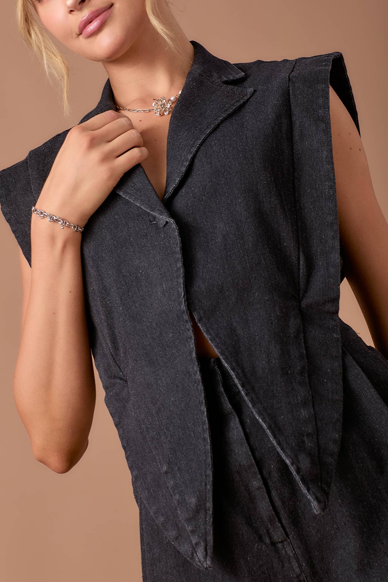 BABY PINK - Wholesale Romper - Women's - Blazer style 2fer denim romper2