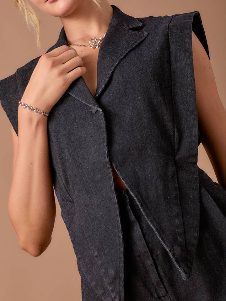 BABY PINK - Wholesale Romper - Women's - Blazer style 2fer denim romper2