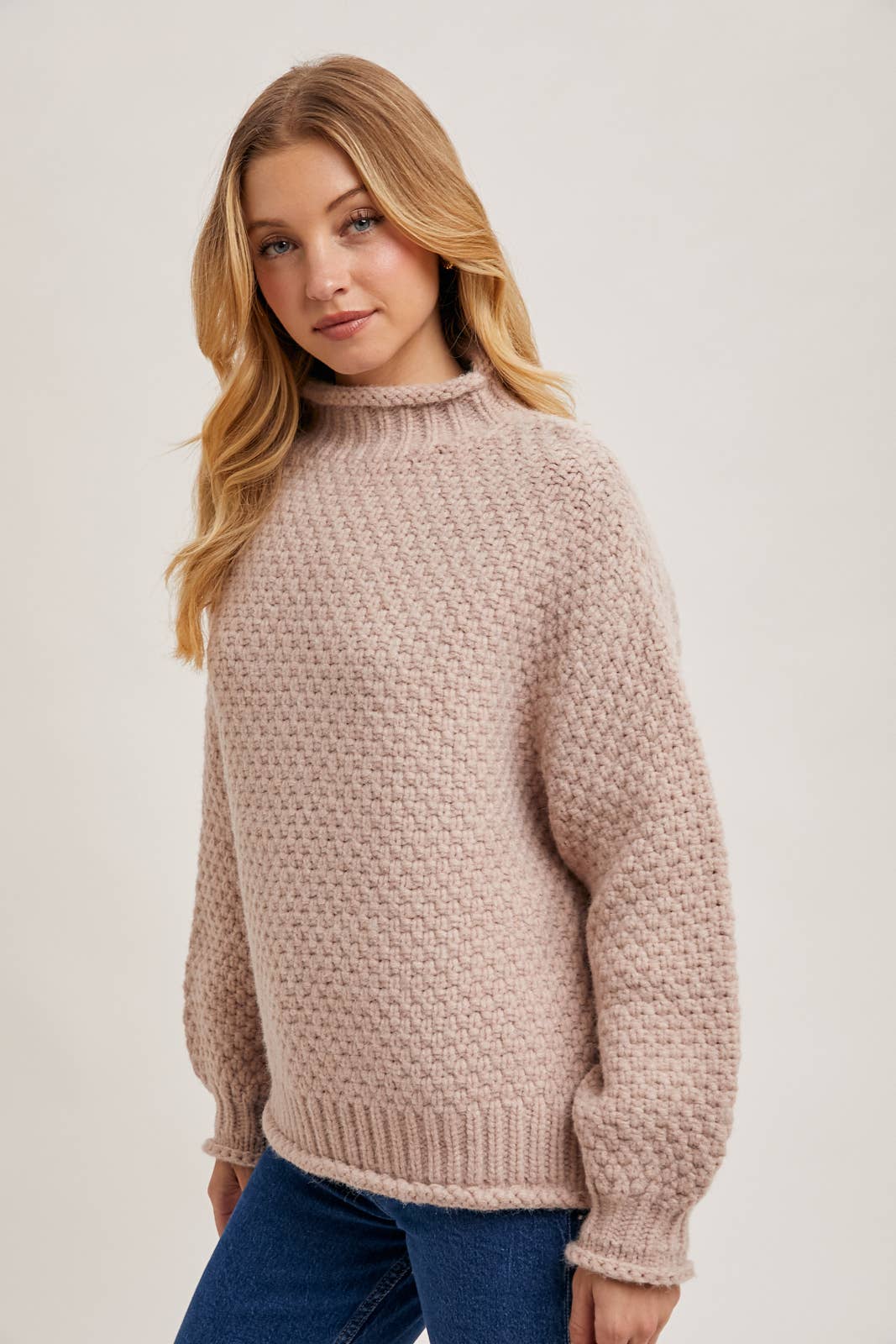 Bluivy - Vente Pull en maille – femme - PULL OVERSIZE EN TRICOT GAUFRÉ À COL MONTANT5