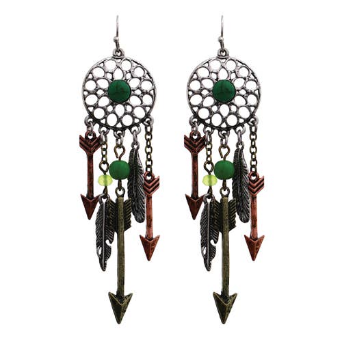 Western Fashion - Wholesale Dangle Earrings - Dreamcatcher Feather And Arrow Earrings