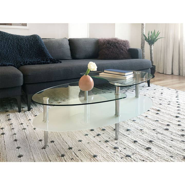 Silver 3-Tier Wave Dual Oval Coffee Table (Type B) (Silver) for wholesale on Faire