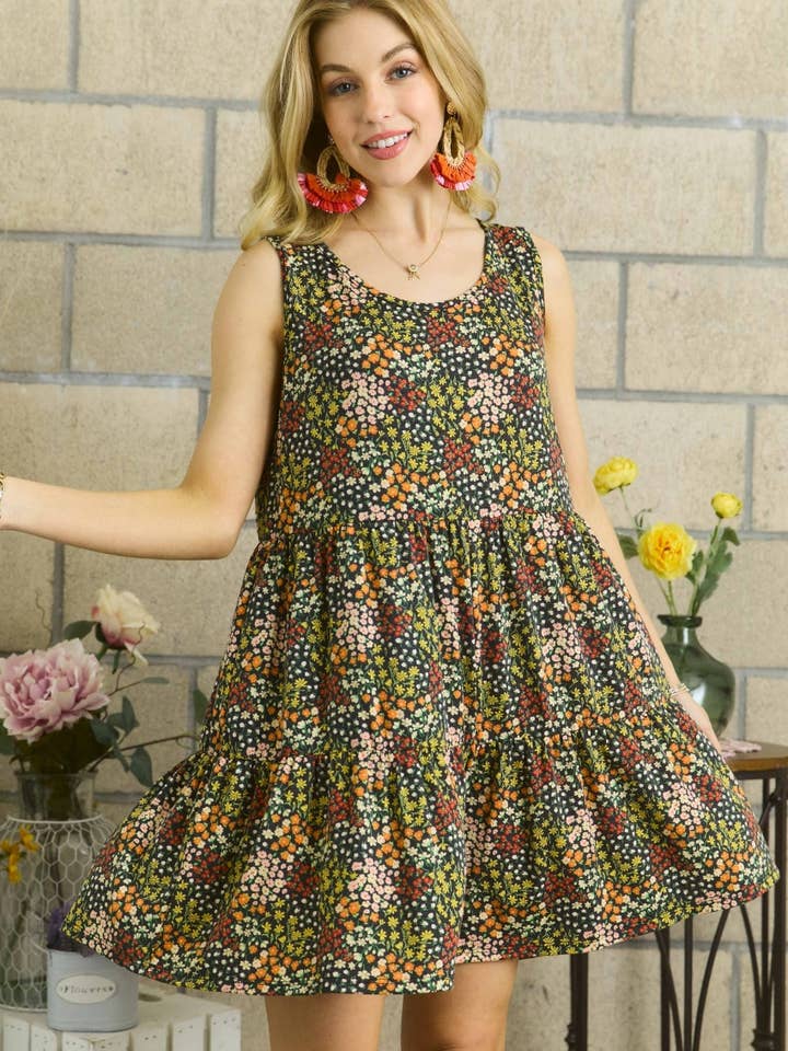 MYR15080 - FLORAL LOOSEFIT SLEEVELESS MINI ROMPER for wholesale by ADORA LA