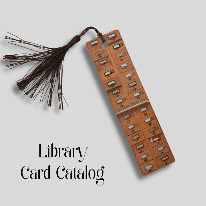 Library Card Catalog - Vintage Library Metal Bookmark for wholesale by Graphic Design by Pam