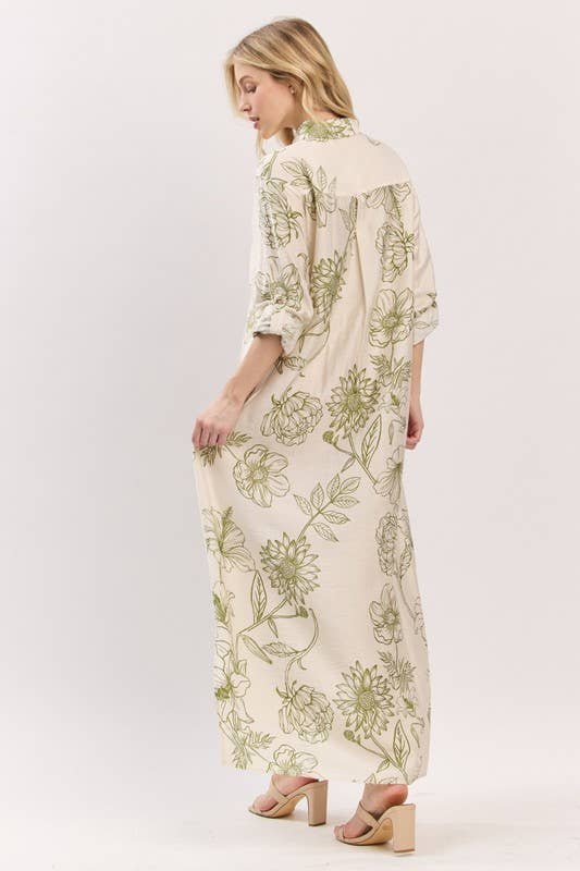 Pink Irene Wholesale - Wholesale Dress - Women's - Women Woven Floral Print Button-Down Maxi Dress27