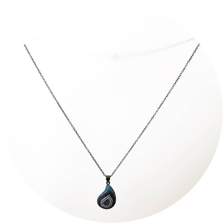Goutte turquoise pavée avec chaîne en rhodium noir pour la vente par Oriana Lamarca Designs