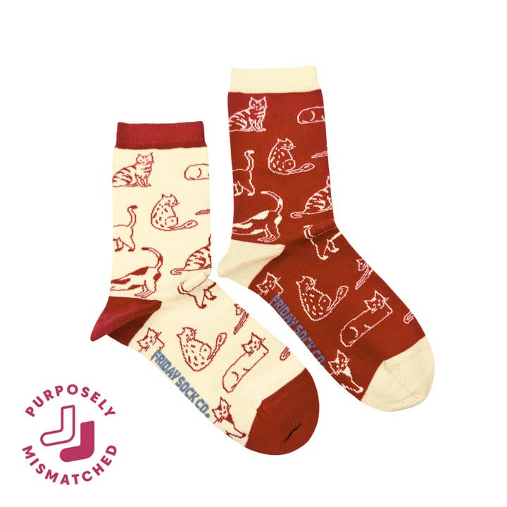 Women's Cats This Did Good Mismatched Crew Socks, Gives Back for wholesale by Friday Sock Co.