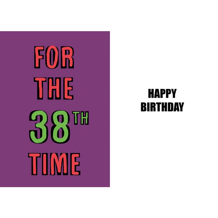 Sjovt 38-års fødselsdagskort af høj kvalitet for engroshandel hos Duggoons Greeting Cards