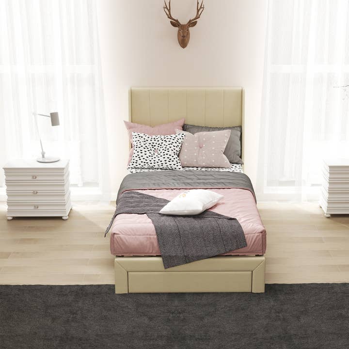 HOMYCASA DESIGN INC - Wholesale Bed - Twin Upholstered Storage Bed Frame with USB Ports - Beige2