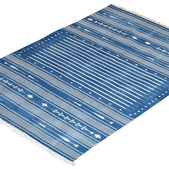 Bassi Regal Haveli Stripes Håndvævet 100% Bomuld Tæppe for engroshandel hos Jaipur RugHauz