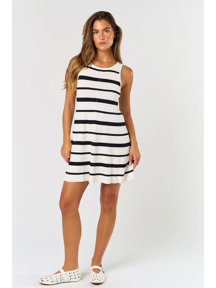 Lalavon - Wholesale Dress - Women's - ILD5027 SLEEVELESS A-LINE STRIPED SWEATER MINI DRESS