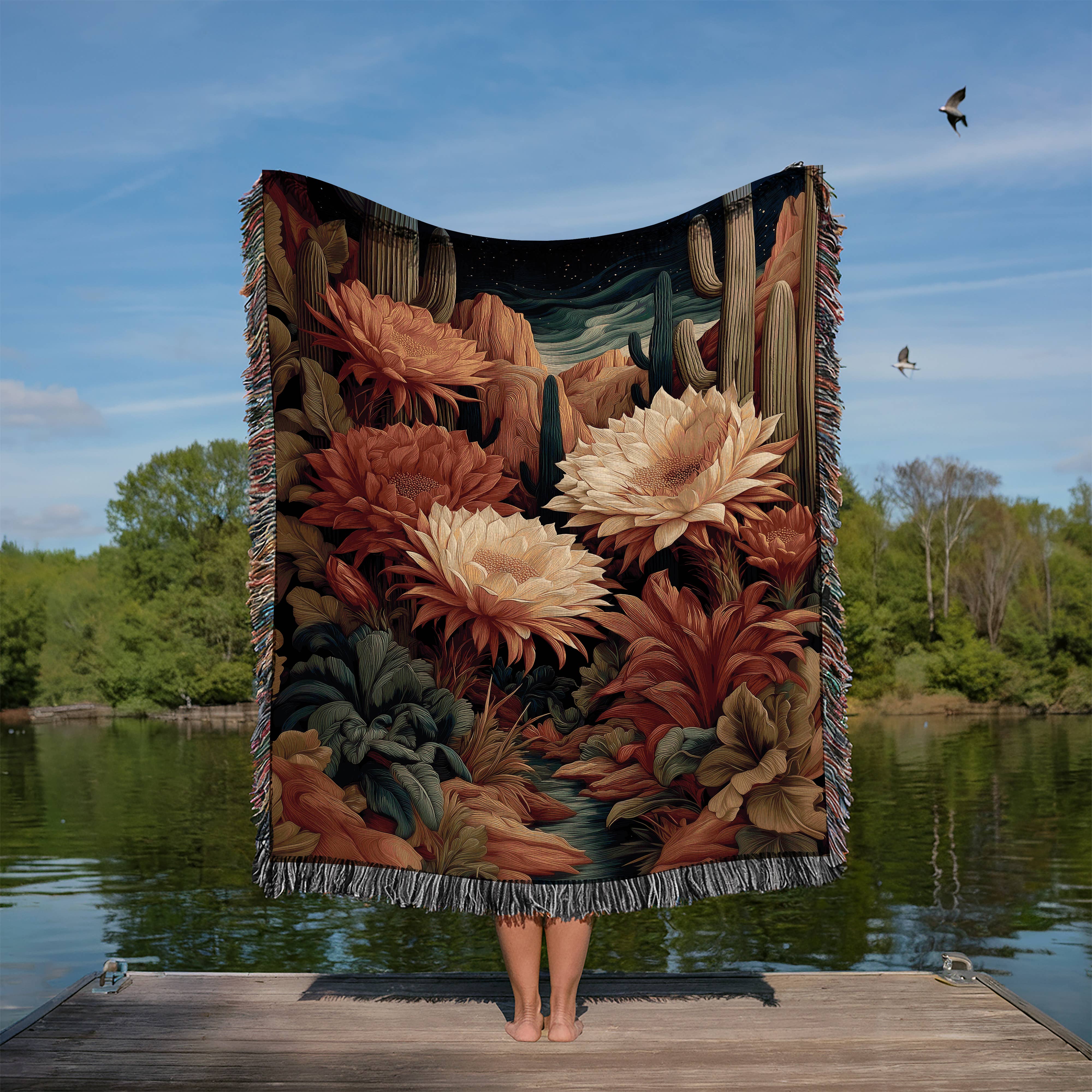 CasaIuliia - Wholesale Throw Blanket - Desert Cactus Bloom Woven Blanket, Southwestern Floral Decor5