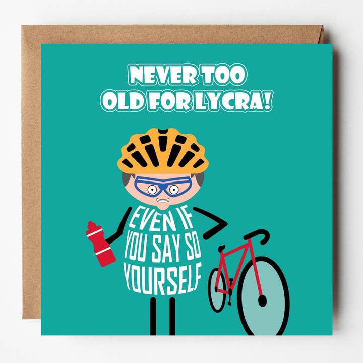 Grappige Fietsverjaardagskaart – Nooit te Oud voor Lycra voor wholesale door VERSED AID