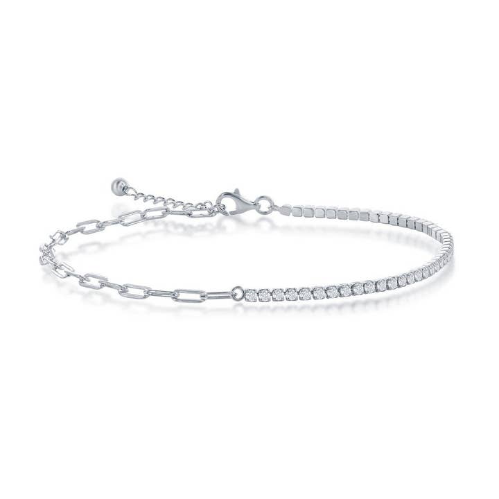 Paperclip Tennis Anklet - Sterling Silver for wholesale by International Excellence