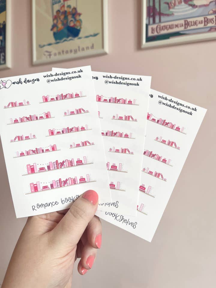 Romantiske bogreoler Vinyl klistermærkeark for engroshandel hos Wish Designs