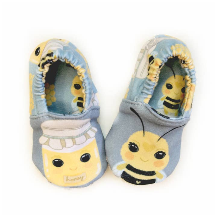 Bee + honey jar baby shoes for wholesale by Olly & Arya
