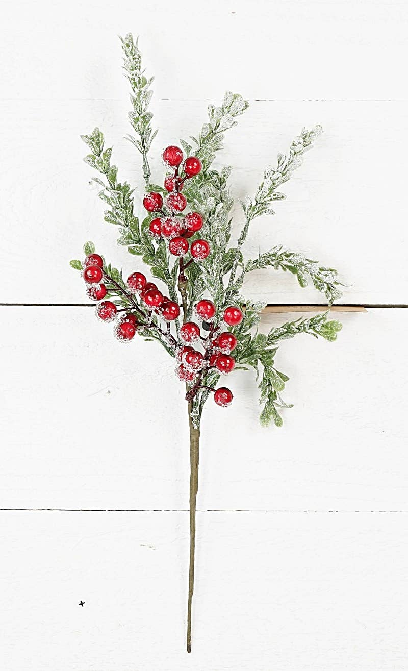 Impressive Enterprises, Inc. - Wholesale Christmas Decoration - 28015- 16in Pick-Icy Glittered Boxwood with Ilex Berries-0