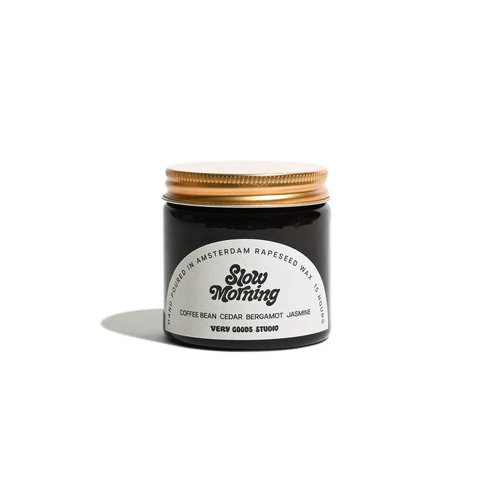 Very Goods Studio - Wholesale Travel Candles - SLOW MORNING / 60 ml / 12-15 / Hours Amber Glass Jars