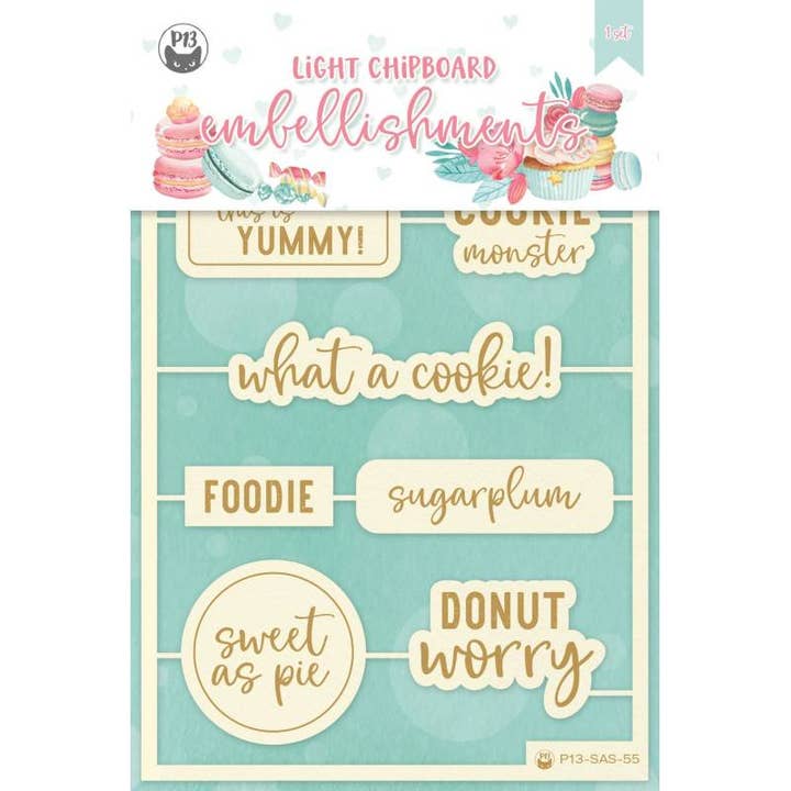 Light Chipboard Embellishments Sugar And Spice 7 Eng, 8Pcs for wholesale by P13