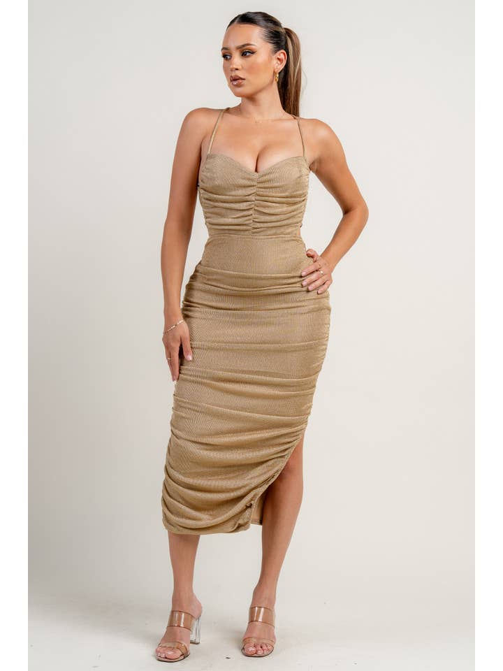 PRIVY - Wholesale Dress - Women's - PD79090BST_METALLIC FISHNET KNIT SWEET HEART LACE UP BACK RUCHING MAXI DRESS3