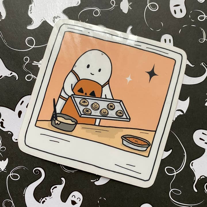Baking Ghostie Polaroid Clear Sticker for wholesale by Little Spooky Studio
