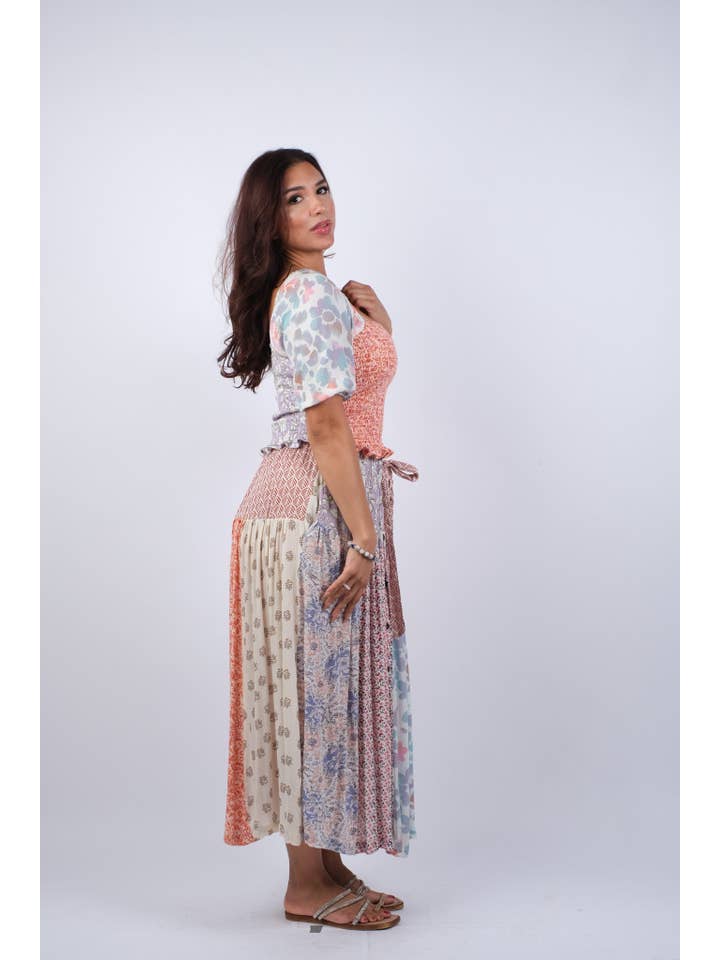 Sacred Threads - Wholesale Skirt - Women's - Rosy Mosaic Patchwork Button Skirt2