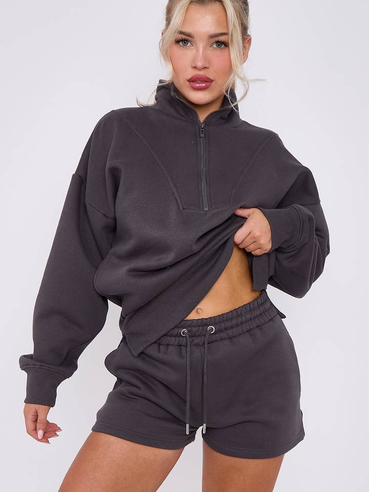 AX Labels - Wholesale Lounge Set - Women's - 1/2 Zip Top & Shorts Fleece Co-ord28
